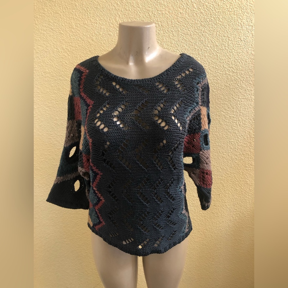 Peruvian Connection blue/ gray earth tone color pullover sweater size M